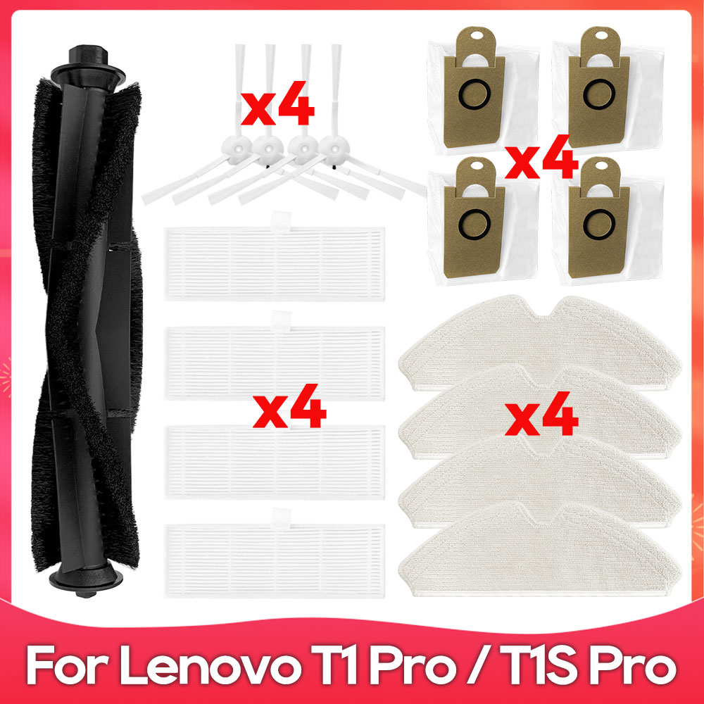Compatible con ( Lenovo T1S Pro / T1 Pro / Proscenic M7 Pro / Honiture Q6 ) Cepillo principal y lateral, filtro HEPA, bolsa de polvo, paño de fregado, accesorio de repuesto.: YELLOW