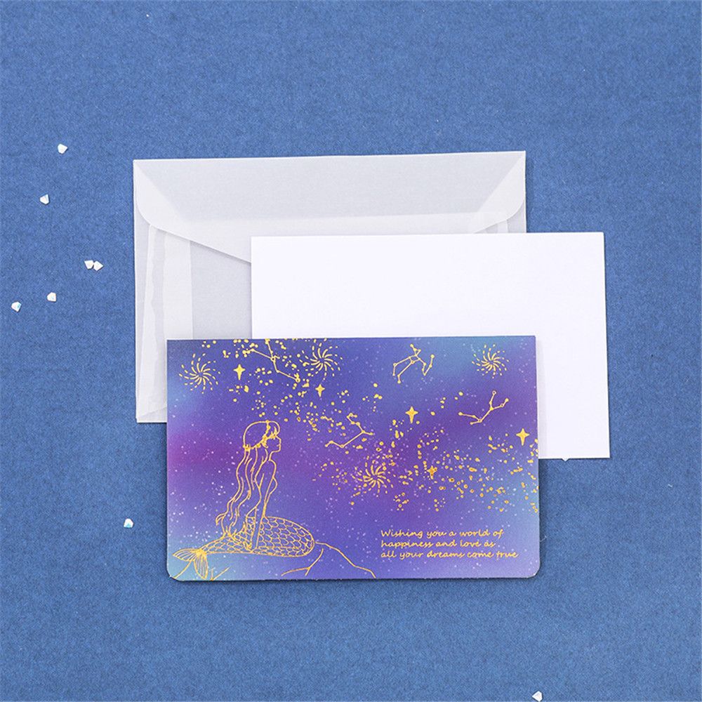 2Sets Doorschijnende Zuur Papier Vergulden Enveloppen Bruiloft Uitnodiging Kaart Cartoon Mermaid Party Postcard Kerstmis Supply Bag: B