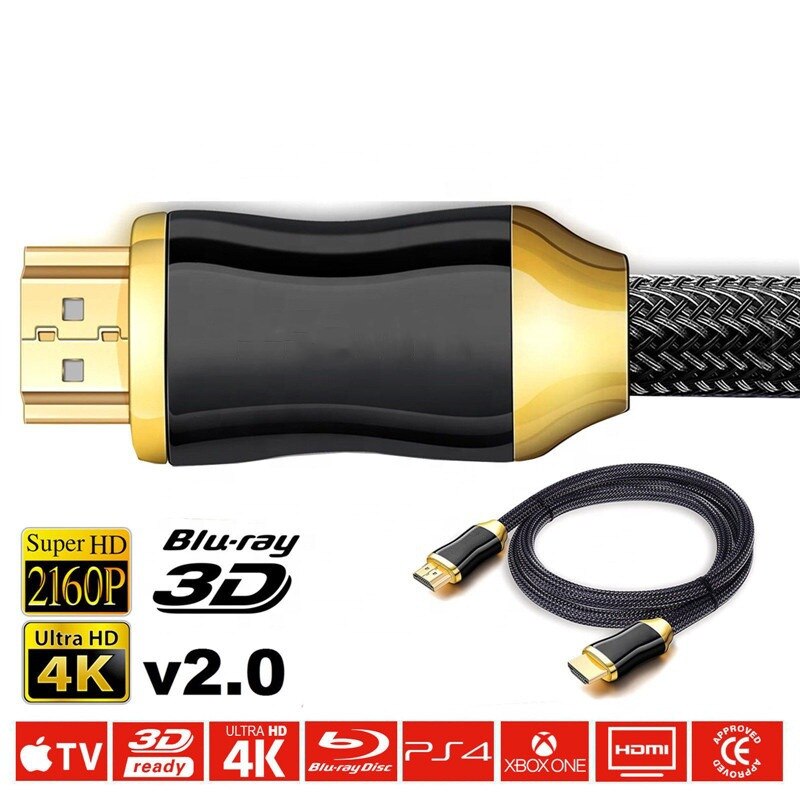 Cable HDMI a HDMI de 4K 60Hz, 1m, 2M, 3M, 5M, 10M, 15M, Cable de conexión chapado en oro 2,0 de alta velocidad para UHD, FHD, 3D, Xbox, PS3, PS4 y TV