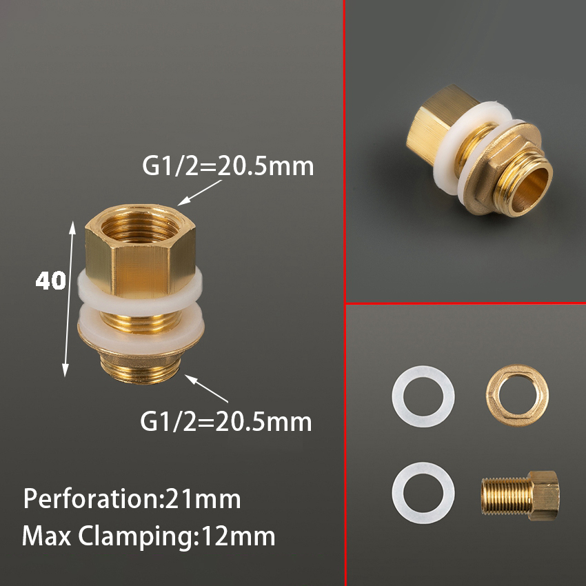 Conector de tanque de agua de latón de 1/2 "y 1/4", junta de silicona, tubo de cobre, junta de acoplamiento de tanque de peces, adaptador de manguera de tubo de riego de jardín