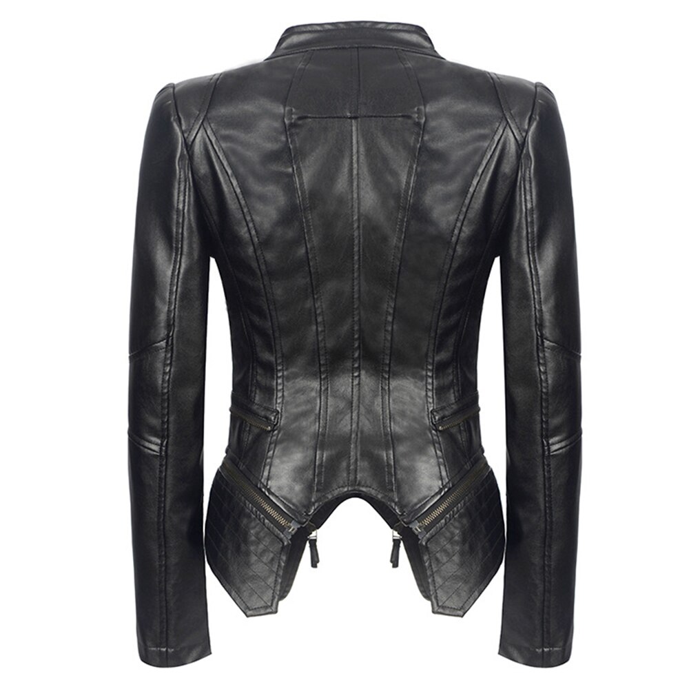 Chaqueta de piel sintética para mujer, abrigo gótico Punk, abrigos de cuero de imitación, negra, Primavera,