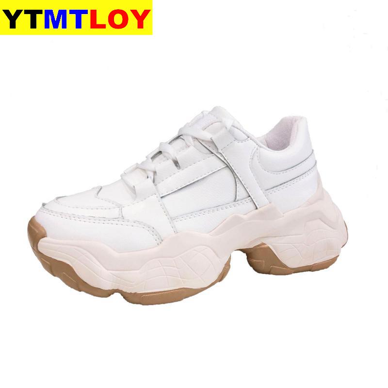 Ins efterår kvinder fritidssko læder platform sko kvinder sneakers damer hvide sneakers stor størrelse 35-41