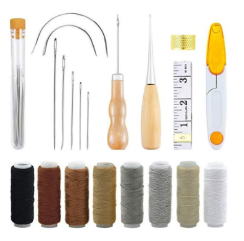 Kit de costura a mano para artesanía de cuero, juego de herramientas, aguja de coser artesanal, hilo de lona, juego de de dedal de agujas de punto de pinta roma: Chocolate