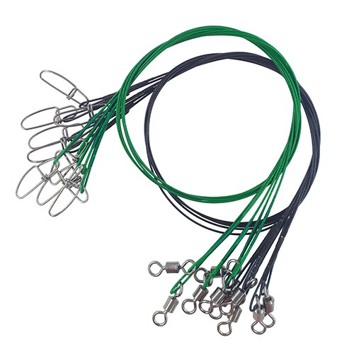10 stk 50cm fiskeline leder wire test 88 lbs /40kg anti-bid stål wire line snore kraftigt fiske stik til lokke: Grøn sort