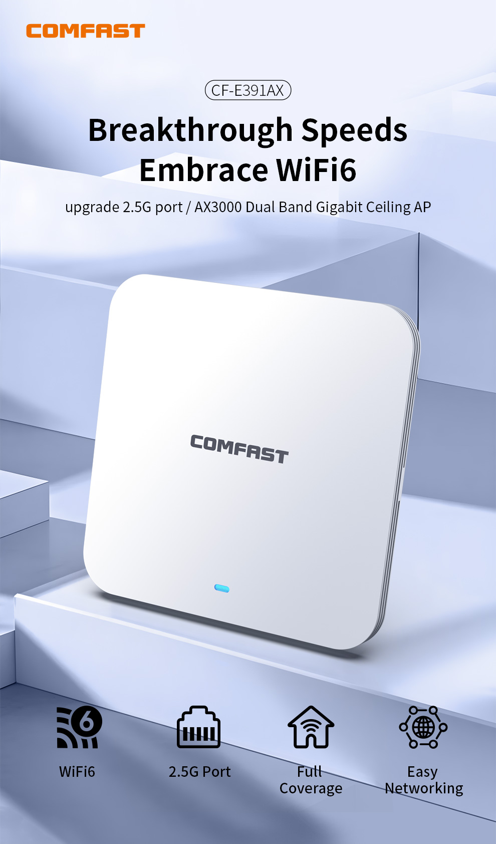 Comfast 3000 mb/s wzmacniacz Wi-Fi montowany na ścianie punkt dostępowy 2.4G/5.8Ghz punkt dostępowy Wi-Fi Mesh Roaming bezprzewodowy wewnętrzny punkt dostępowy sufitowy