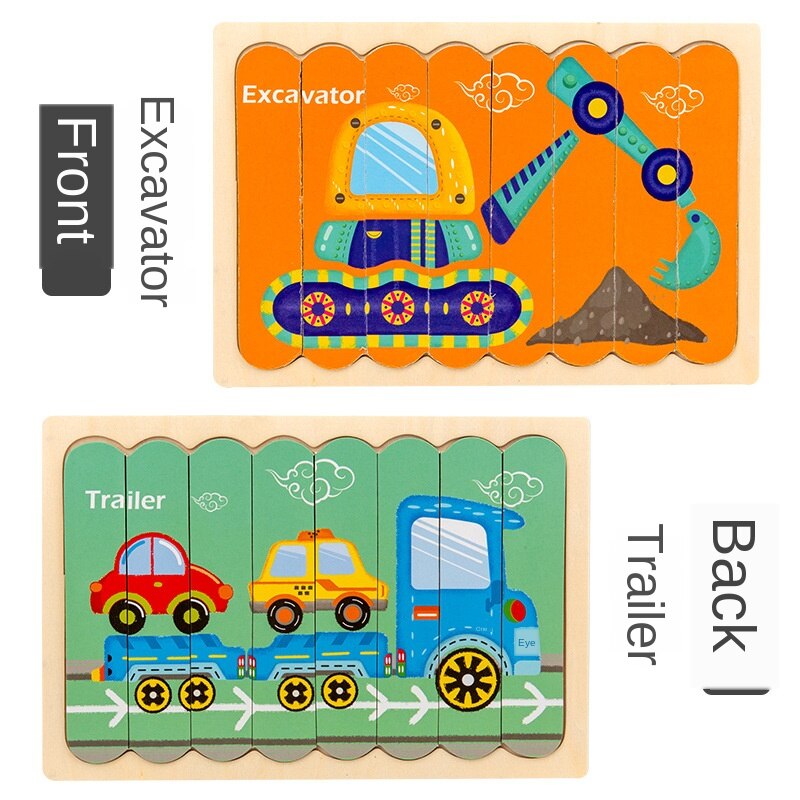 Di legno creativo ice cream bar di puzzle per bambini educativi del fumetto traffico animale storia double-sided cognitivo puzzle: Excavators