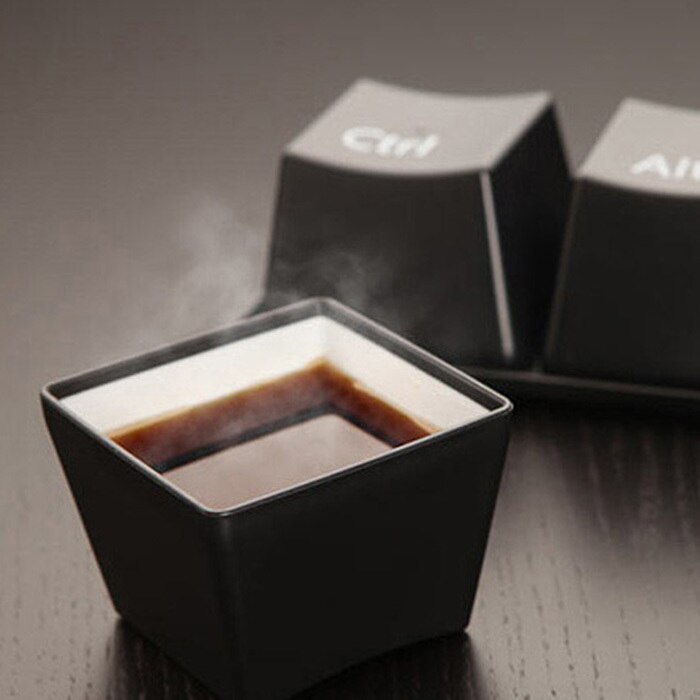 Ctrl Del Alt-Juego de tazas de té con teclado a la , Color negro, 3 piezas, de , tazas de café