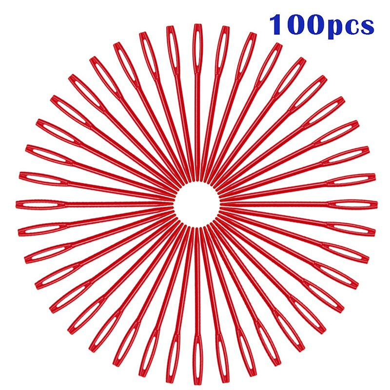 100 Pcs/Set DIY Plastic Needles Tapestry Sewing Wool Yarn Children Crochet Tool Children Colorful Plastic Needle: Red