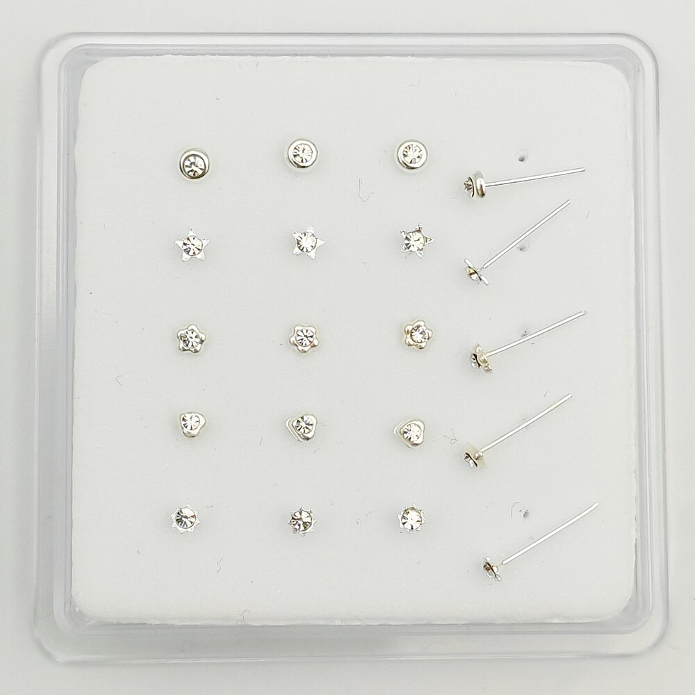 925 sterling sliver nariz parafuso prisioneiro moda presente de natal para mulher cristal nariz piercing jóias 20 unidades/pacote: Straight end