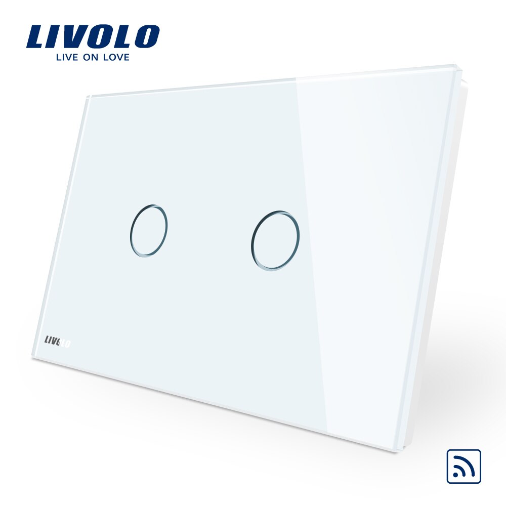 LIVOLO Wall Switch Ivory White Glass Panel, AU US C9 Standard Touch Light Switch with LED indicator,dimmer remote control: 2 gang remote