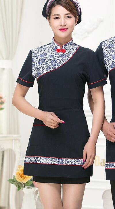 Mannen Vrouwen Hotel Werk Uniform Zomer Vrouwelijke Westerse Restaurant Ober Uniform Korte Mouwen Serveerster Uniform Bar Overalls: Women Blue / XL