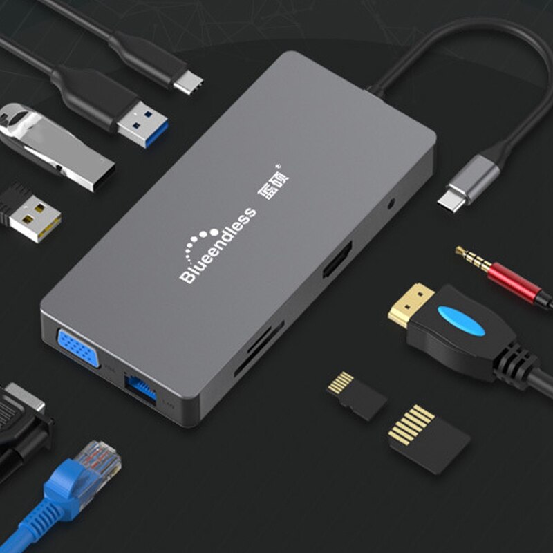 Docking Station blueinfinite HC101A, interfaccia di tipo C porta di rete Hdmi Docking Station 10 In 1a ricarica rapida Pd