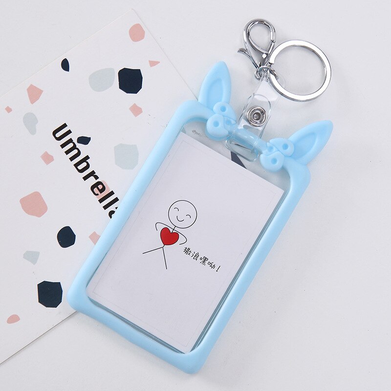 Creatieve Boog Siliconen ID Kaarthouder Sleutelhanger Vrouwen Anti-val Naam Badge Paspoort Cover Student Leuke Kat Oor Card case Houders: Bruin