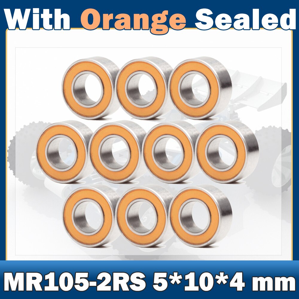 MR105RS Bearing ( 10 PCS ) 5*10*4 mm ABEC-7 Miniature MR105-2RS Ball Bearings Orange Sealed MR105 2RS