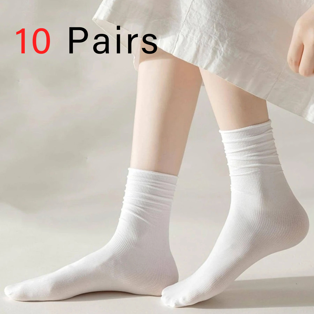 10 pares de calcetines de longitud media para mujer, calcetines informales transpirables, suaves, cómodos, ligeros, versátiles, a la , en blanco y negro, colores sólidos: Azul