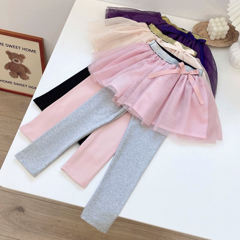 Falda tipo culotte para niños, Leggings infantiles de colores contrastantes