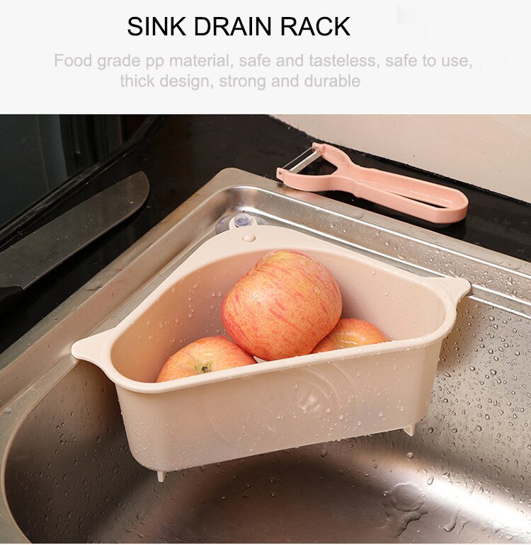 Trekantet vaskesil afløb frugt grøntsagsafløbskurv sugekop svampestativ opbevaring køkkenredskaber vask filterhylde