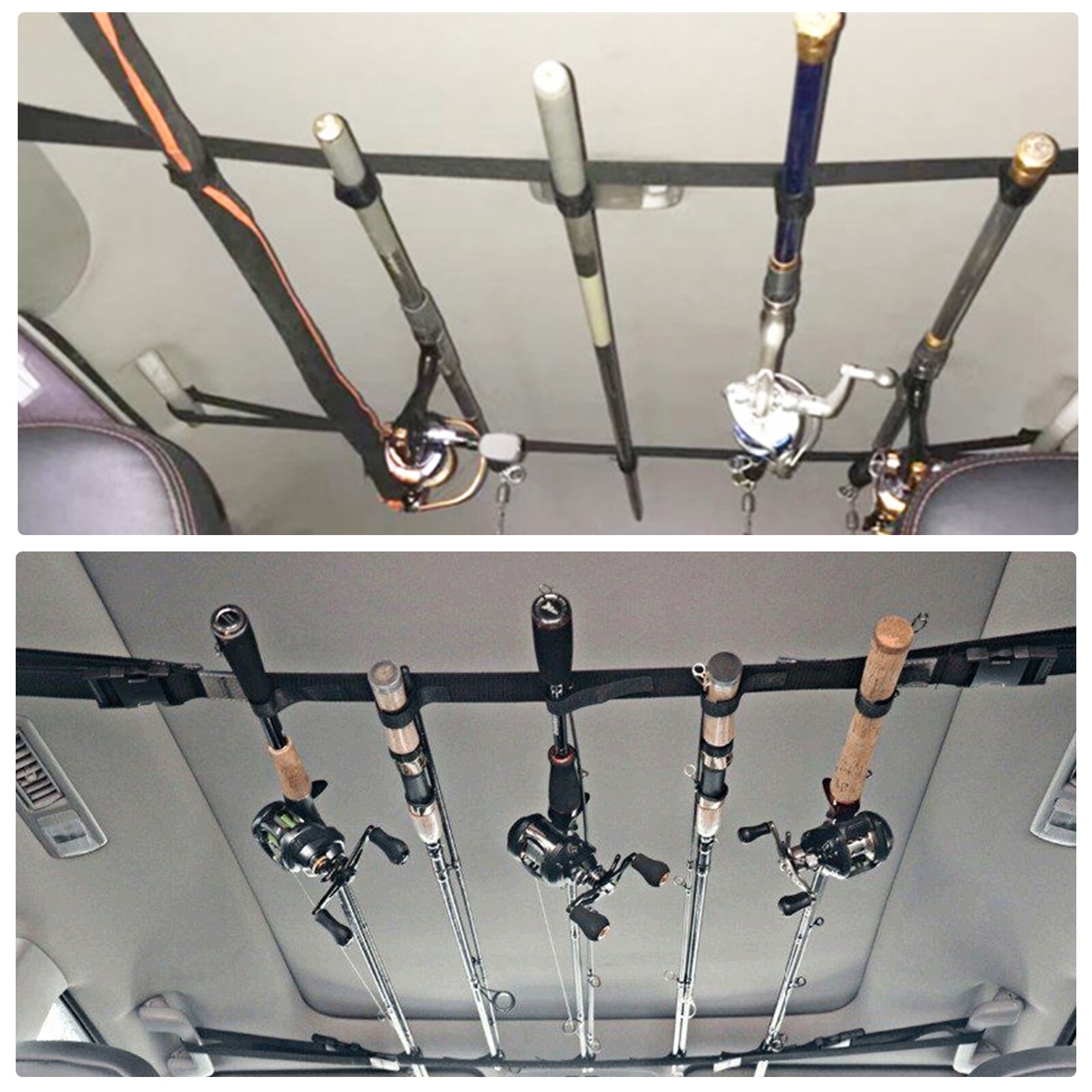 2pcs Fishing Rod Rack 5 Slot Vehicle Fishing Rod Rack Pole Holder Belt Strap ​Carrier Truck Fishing Gear Accessories Save Space