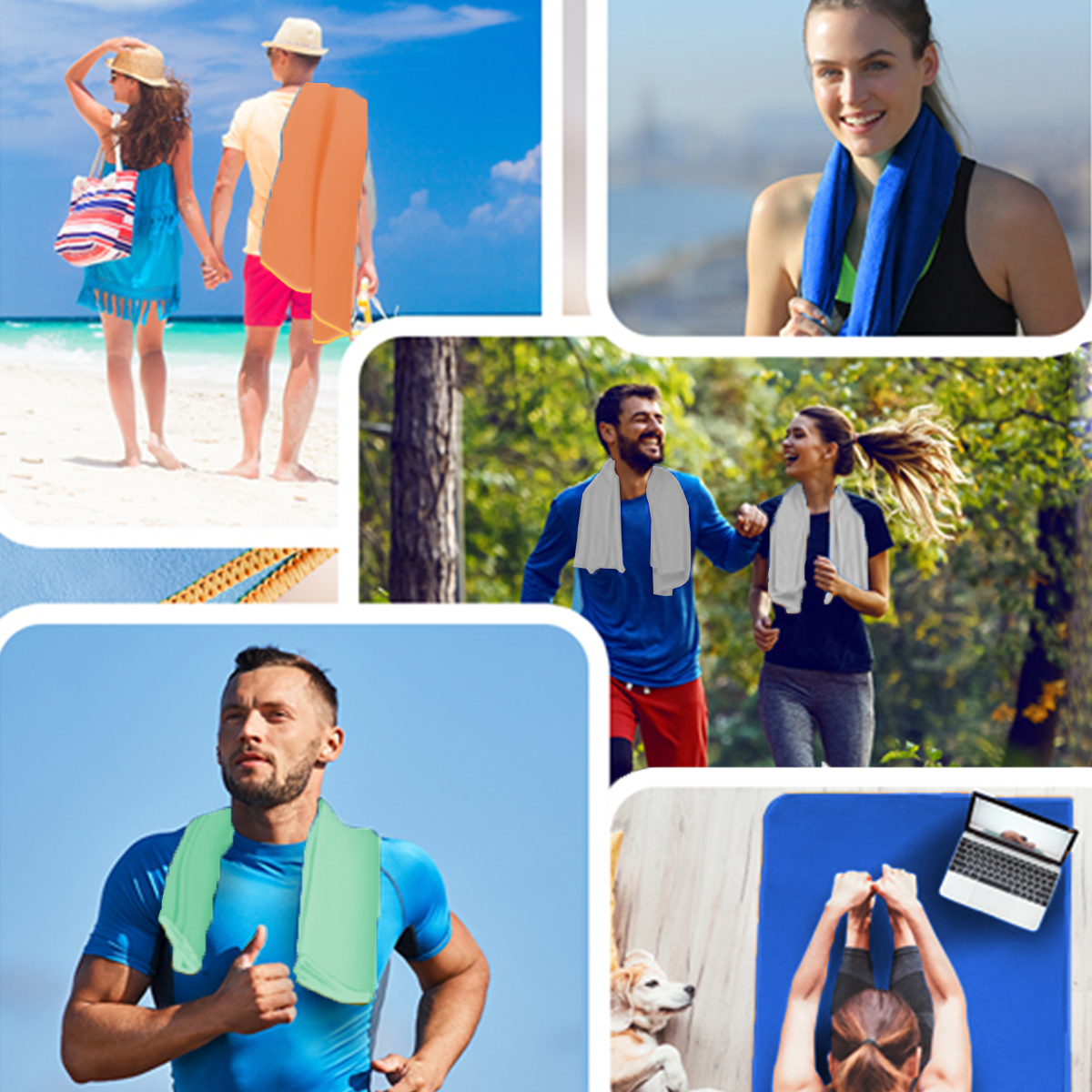 3- stuks microvezel sporthanddoeken, sneldrogend, absorberend, compact en lichtgewicht, ideaal voor op reis, strand, wandelen, de sportschool, het zwembad en kamperen.