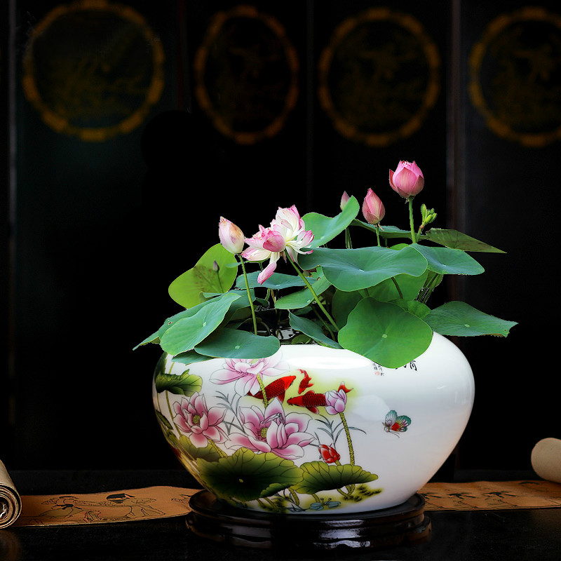 Jingdezhen Keramik Goldfisch Schüssel Aquarium Panzer Wasser Lilie Lotus Becken Schildkröte Zylinder Schreiben Pinsel Unterlegscheibe Fisch Schüssel