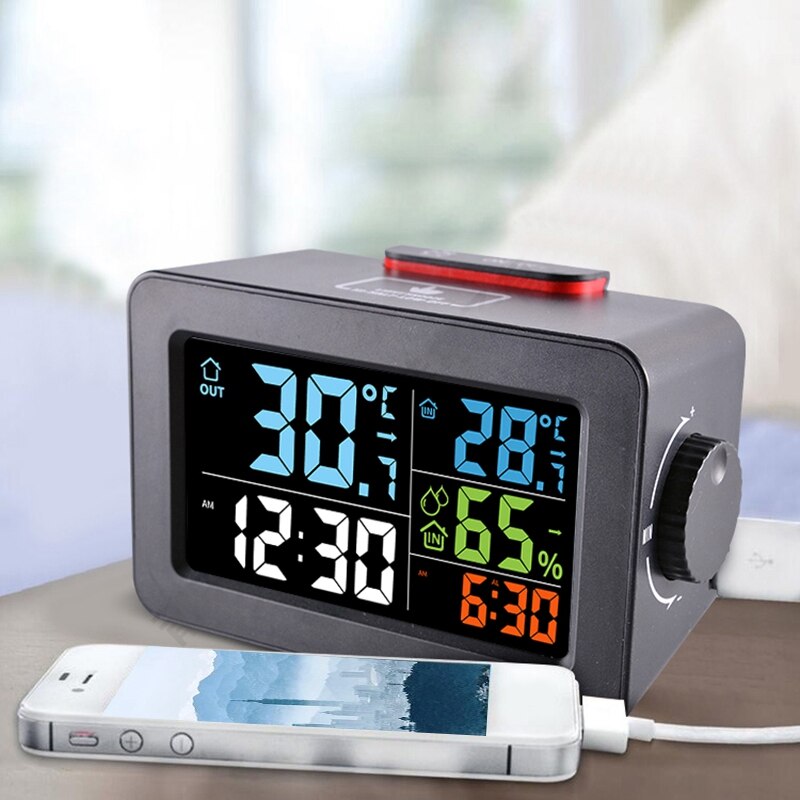 LED Digital Alarm Clock with Thermometer Hygrometer Humidity Temperature USB Charger Wake Up Table Desk Clock