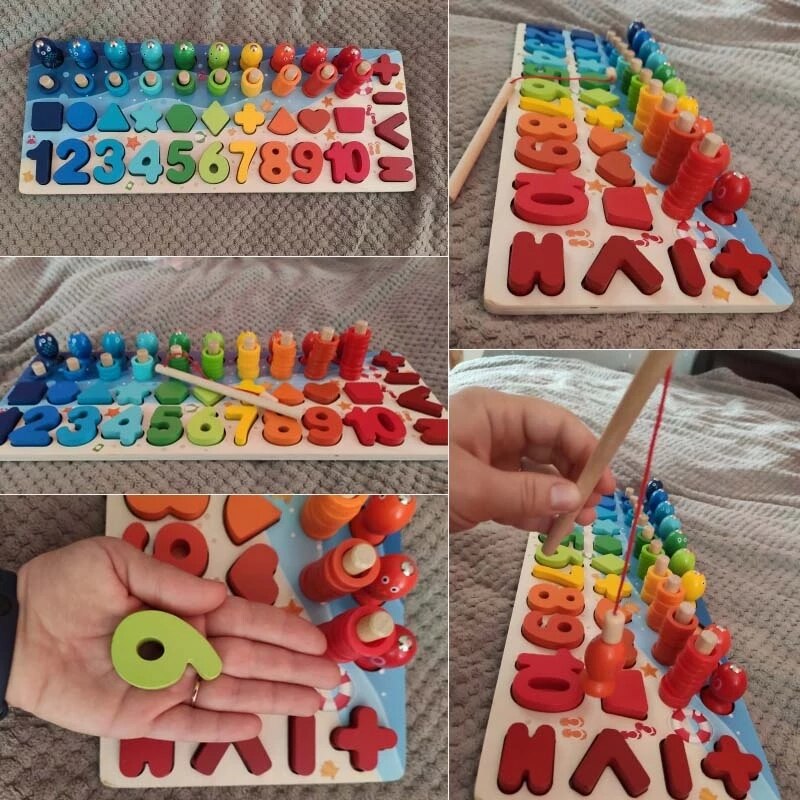 Educational Wooden Toys Children Busy Board Math Fishing Children's Wooden Preschool Montessori Toy Counting Geometry