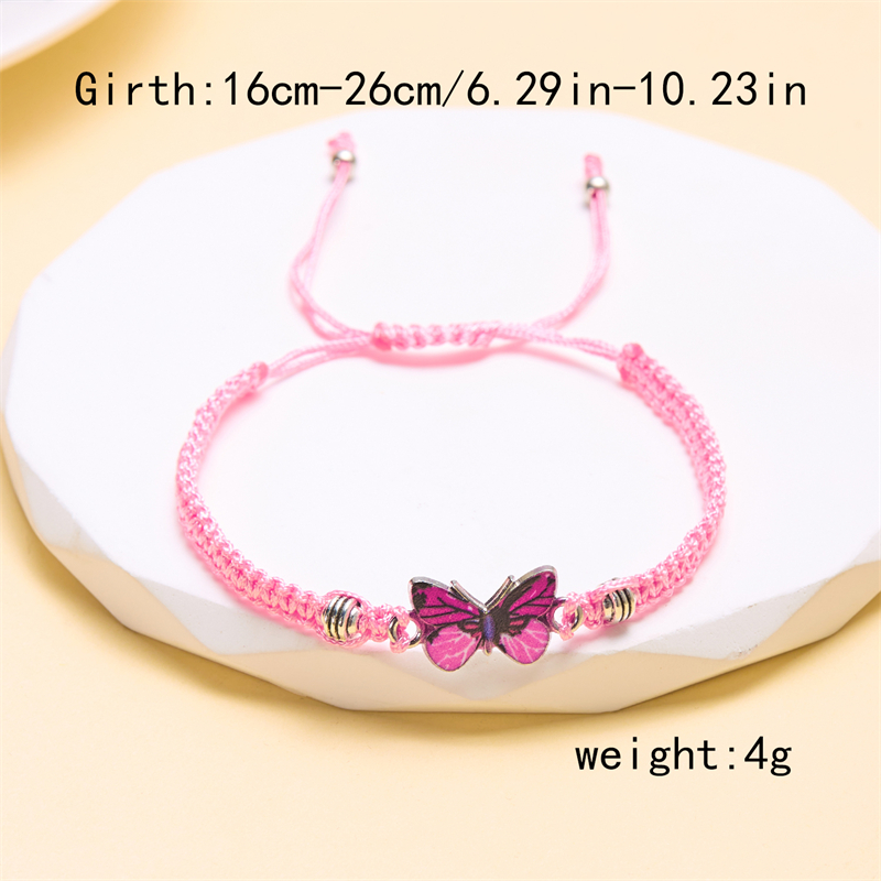 Pulsera de cuerda trenzada hecha a mano para mujer, pulseras con colgante de animales y mariposas coloridas, de joyería para