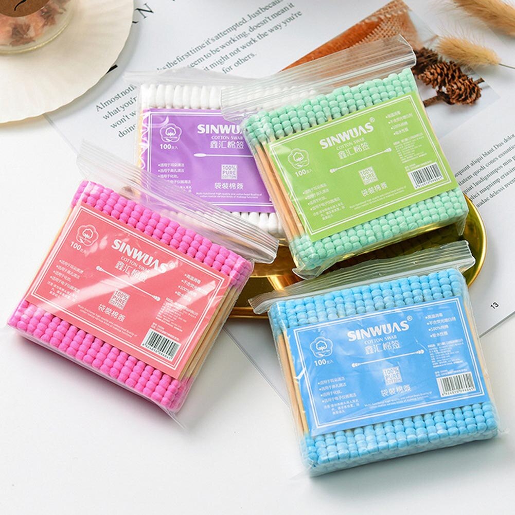 100PCS Cotton Swabs Swab Applicator Q-tips Double Tip Wooden Sticks Ear CleanTool Discharge Makeup Available Cleaning Buds Swab