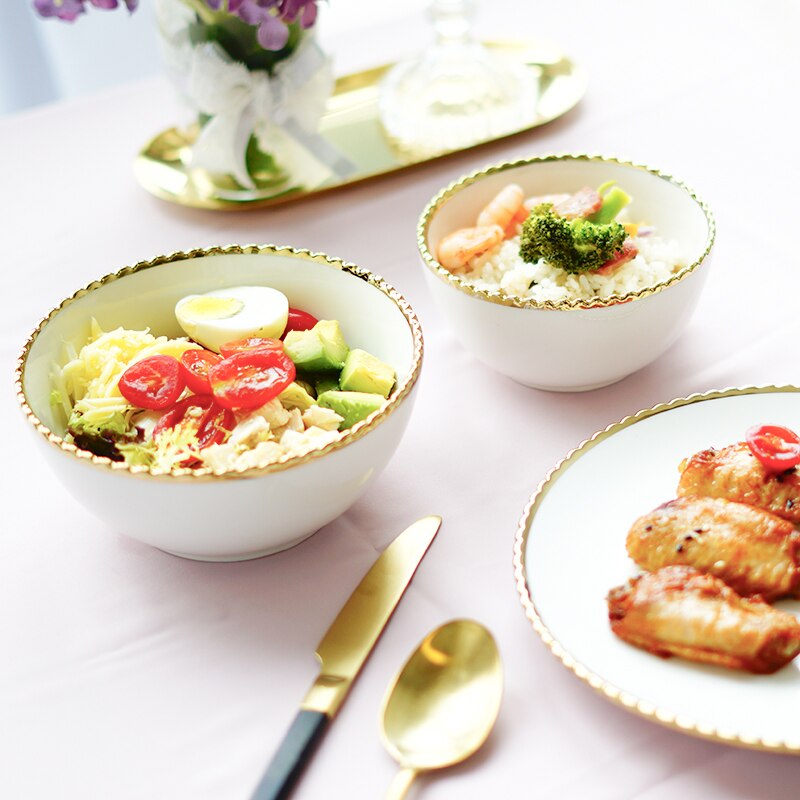 Gold inlay food dishes dinner plate flower edge famous brand steak plate