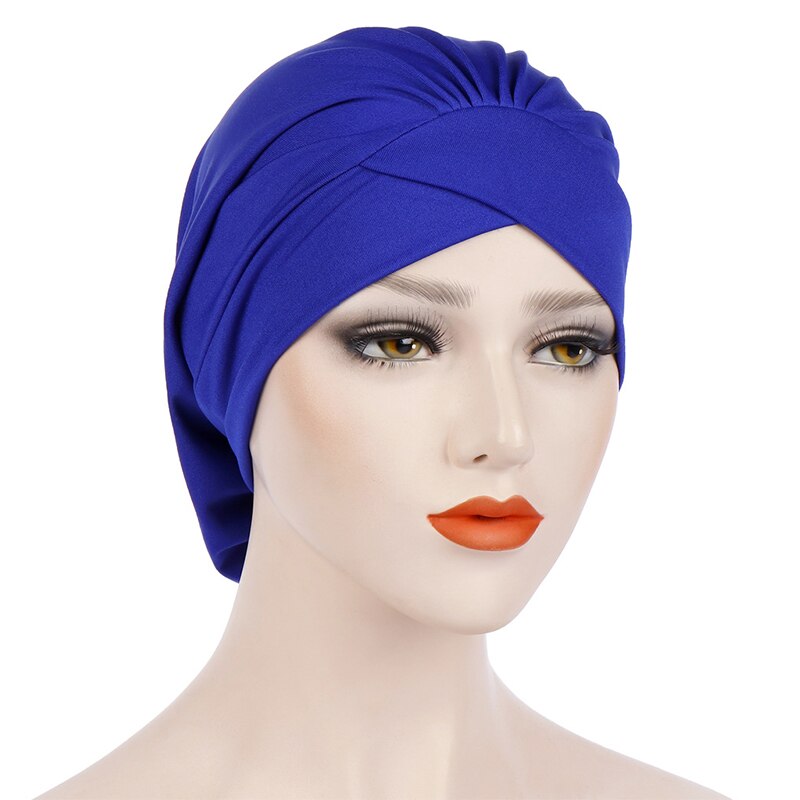 Casquette pour cheveux longs, confortable, doux, lisse, large, latéral, chapeau de nuit, Turban, chimiothérapie, indien, pour Salon de maison: Blue