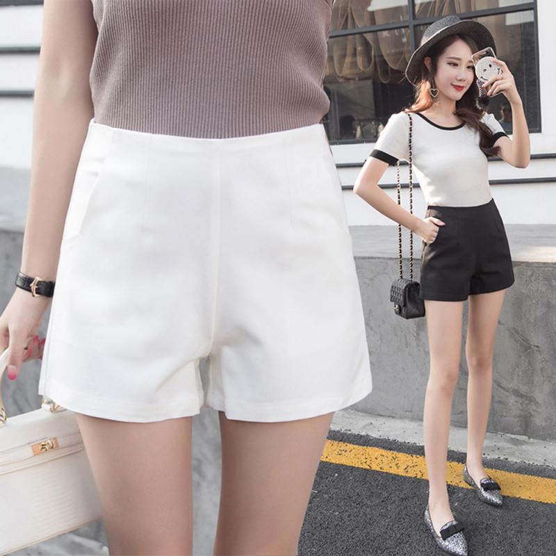 Women Shorts Spring Summer Casual High Waist A-line Shorts Loose Wide Leg Chiffon Shorts Chic Lady Black White Suit Shorts