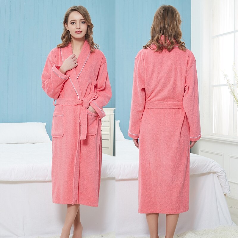 Badstof Heren Badjas Badstof Badjas 100% Katoen Liefhebbers Hotel Gewaden Mannen En Vrouwen Gewaad Badjassen Zachte Sleeprobe: watermelon red / M 158-170cm