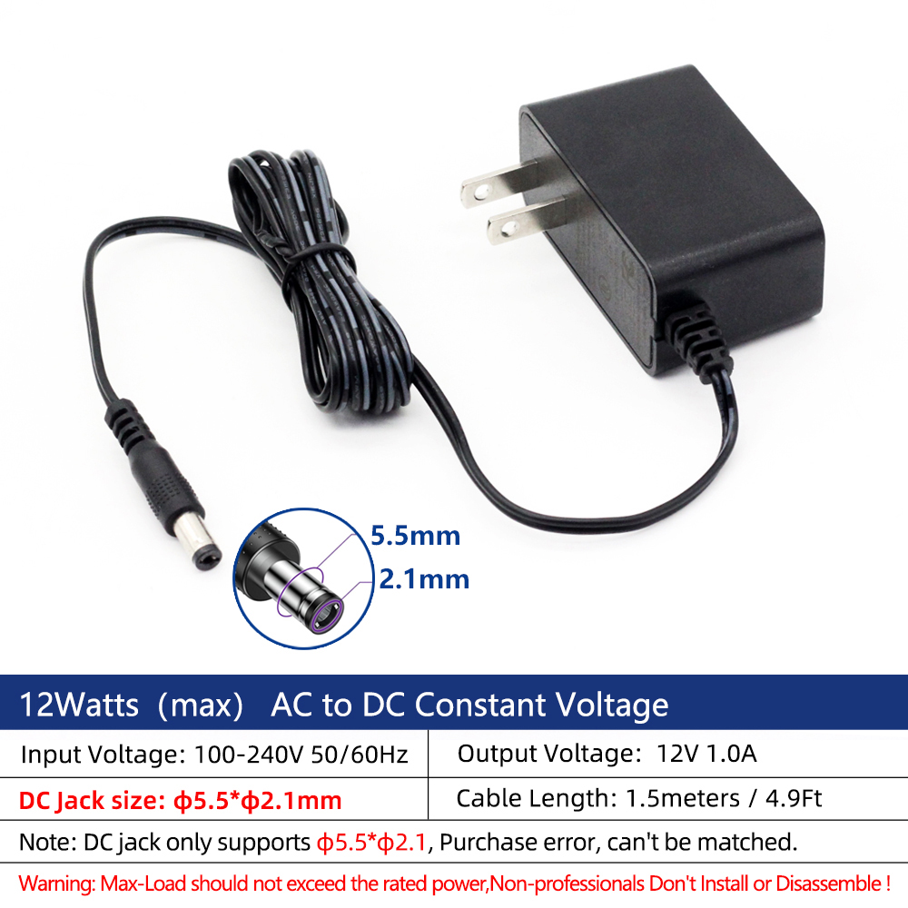 US high power adapter AC100-240V to DC12V 12W/36W/60W 1A3A/5A 5.5x2.1mm DC power plug for router LED light strips, etc.: WHITE