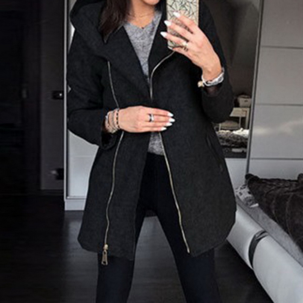 Herfst Winter Capuchon Dame Effen Kleur Lange Mouw Rits Sweatshirt Jas Vrouwelijke Mode Toevallige Slanke Uitloper Jas