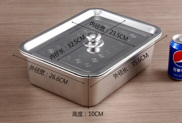 1mm 304 stainless steel have cover square tray plate Rectangular Plate Barbecue flat bottom Grill Fish Tray BBQ Food Container: 36x27x10cm