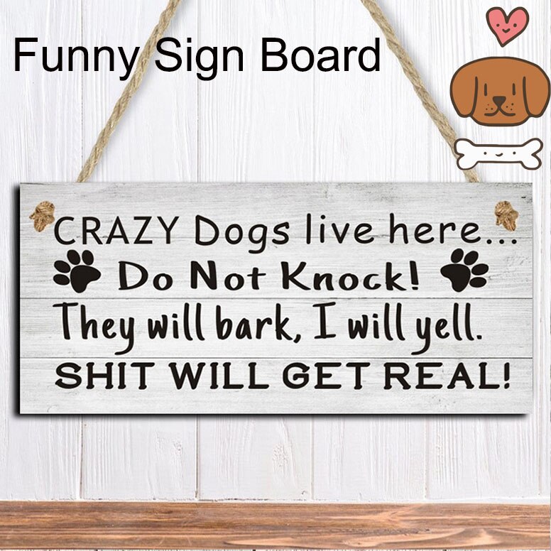 Funny Dog Sign Crazy Dogs Live Here Do Not Knock Wood Hanging Dog Sign for Home Decoration