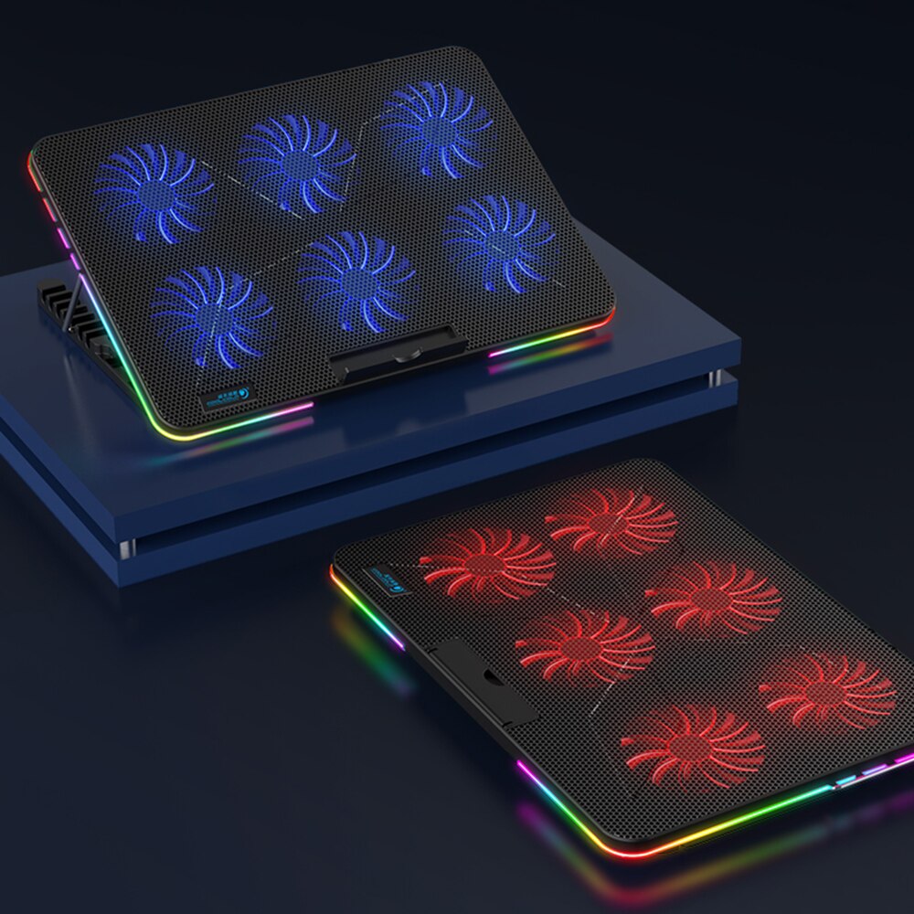 Coolcold RGB Gaming Laptop Cooler 12-17 Inch,Six Fan Cooling Bracket With Led Screen,Notebook Cool Stand Two USB Ports