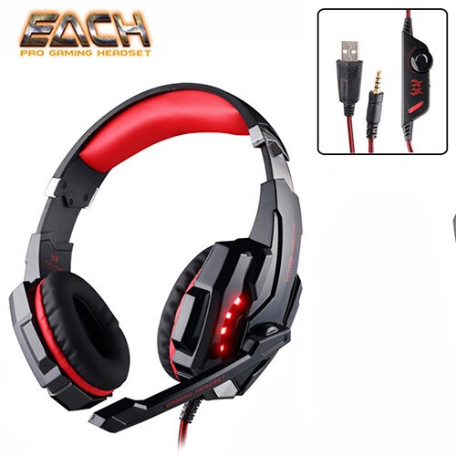 KOTION EACH G9000 3.5mm Game Gaming Headphone Headset Earphone Headband with Microphone LED Light for Laptop Tablet and Mouse: Headset G9000 Red
