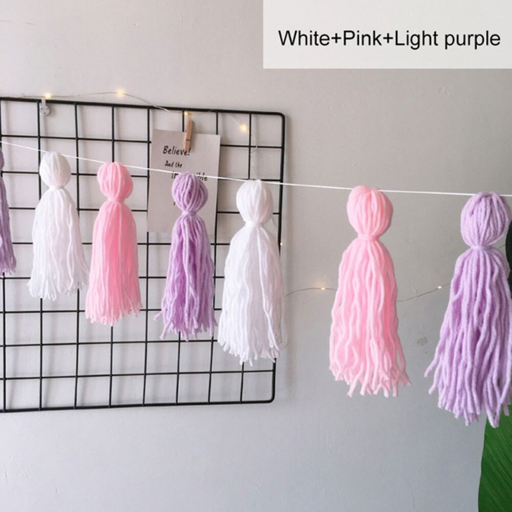 1Set Mixed DIY Wool Tassel Garland String Tassels Wall Handmade Hanging Ornaments Children Rooms Kids Birthday Party Home Decor: E