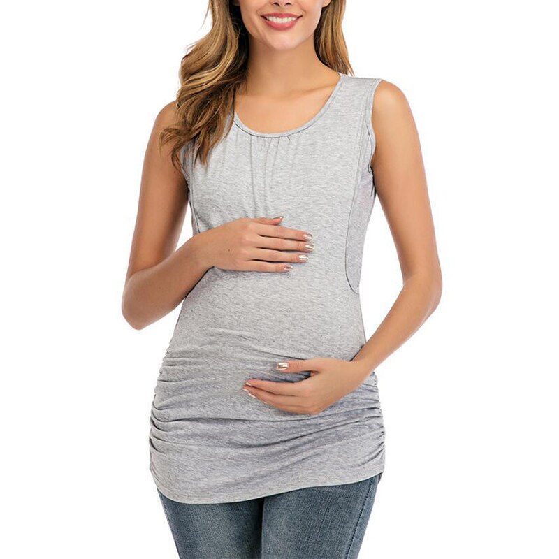 Summer Solid Color Womens Maternity Clothes Tank Tops Sleeveless Breastfeeding Pregnancy Clothing Premama Camis Tops Plus Size: A / L