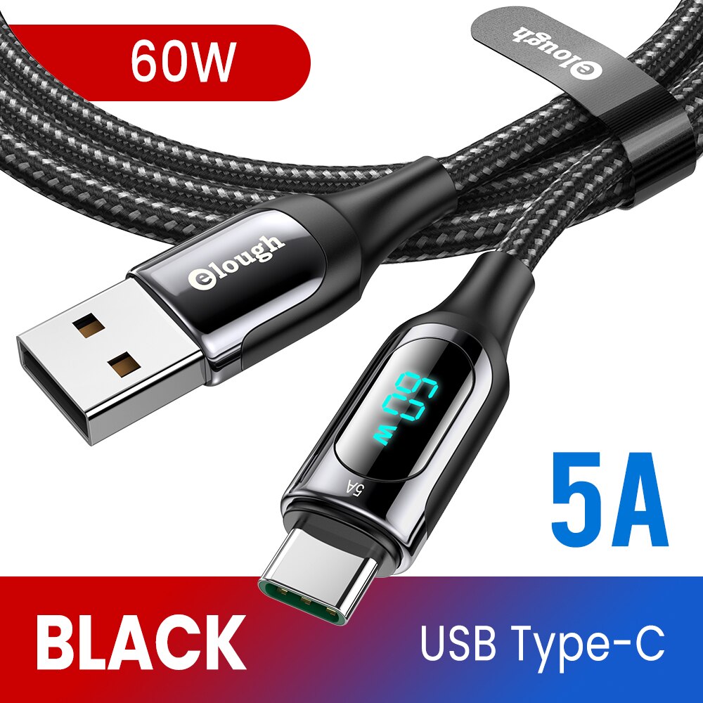 Elough PD 100W USB C Zu Typ C Kabel USBC PD Schnelle Ladegerät 5A Typ-c Kabel Für xiaomi POCO X3 Huawei Samsung Telefon Ladekabel: 60W USB zu Typ C BL / 1m