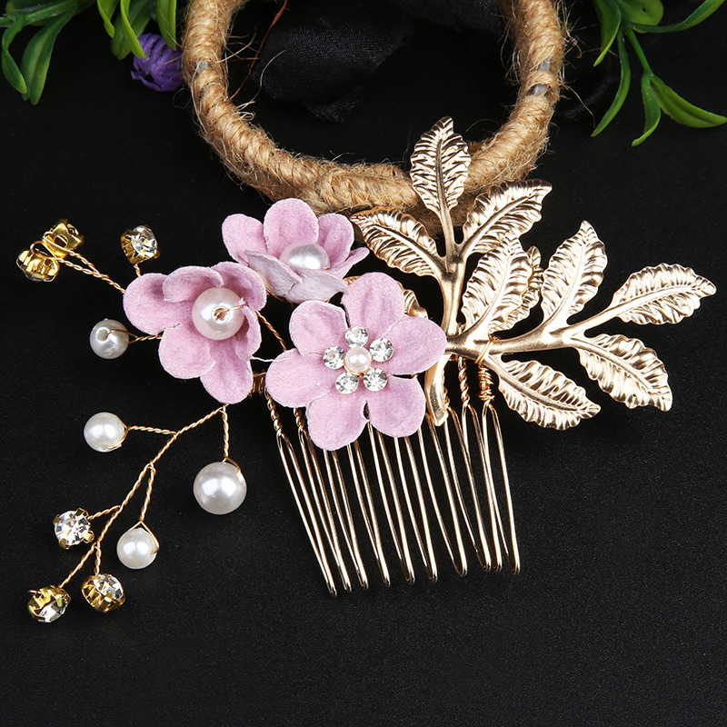Nowy złoty liść kwiatowa do włosów grzebień spinka do włosów spinka do włosów Rhinestone Crystal Pearl kobiety eleganckie ślubne stroik Party biżuteria prezenty: 8