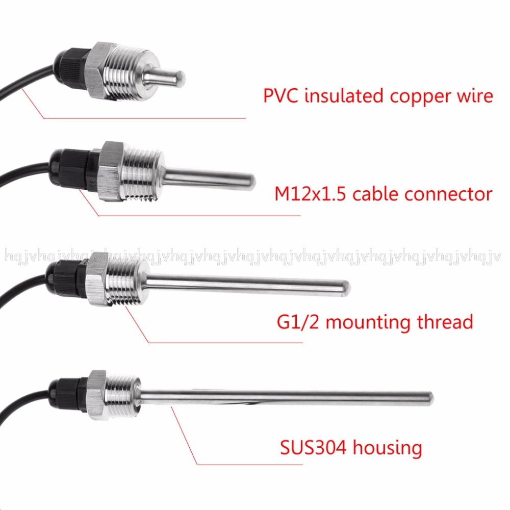 DS18B20 Sensor de temperatura Digital G1/2 "sonda de rosca DIA = 7mm Cable de 3 núcleos SUS304 JUN16
