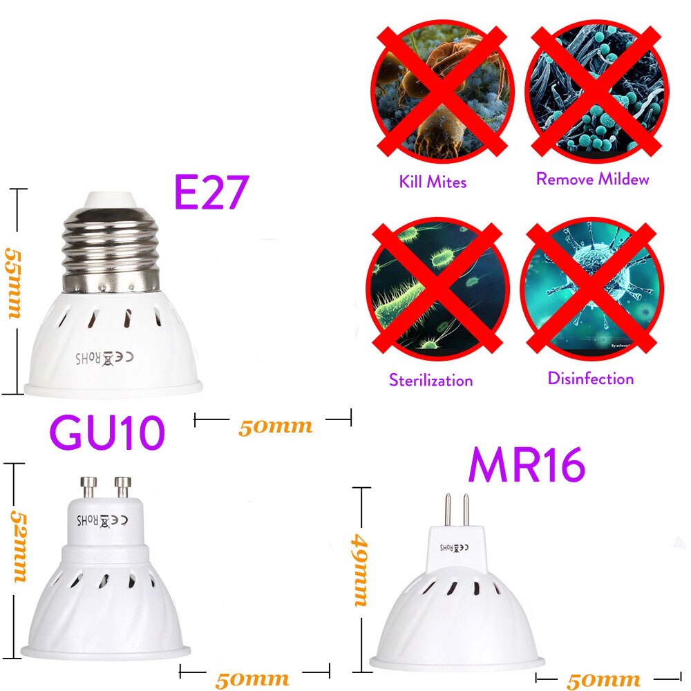 Ultraviolet disinfection Light LED Indoor Home UV Germicidal Lamp E27 Ozone Sterilizer Lampara 220V 72LEDs UVC Bulb Kill Virus