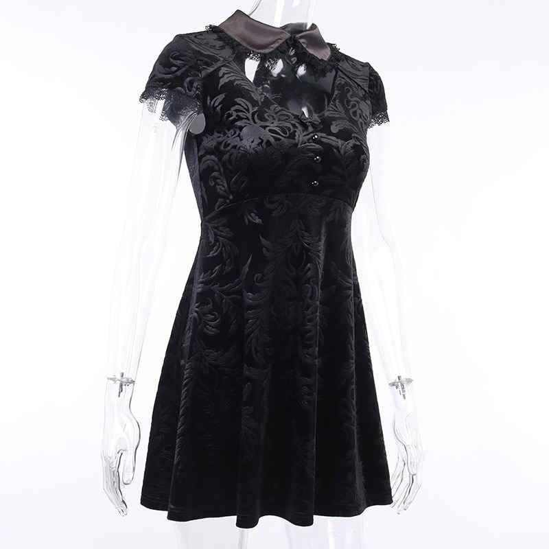 Vestido corto gótico de manga corta para mujer, minivestido Negro estilo Retro de lolita Harajuku, de , ropa de calle,