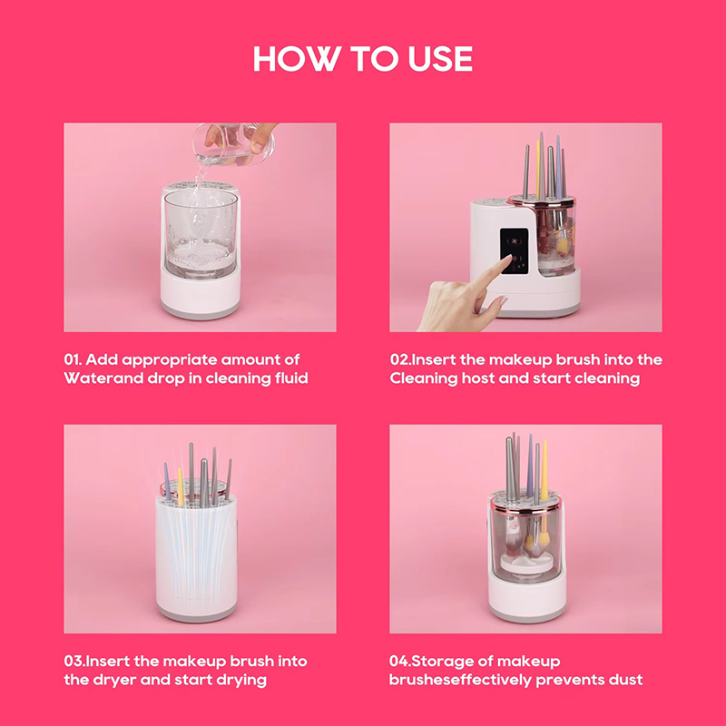3-IN-1 automatische USB-cosmetische penselen Elektrische make-upborstelreiniger Machine met make-upborsteldroger-houder-draagbaar reinigerhulpmiddel