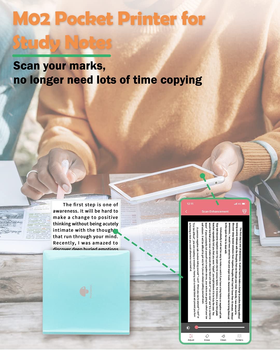 Phomemo M02 Thermal Portable Printer Wirelessly BT 203dpi Photo Label Memo Wrong Question Printing with USB Cable Imprimante