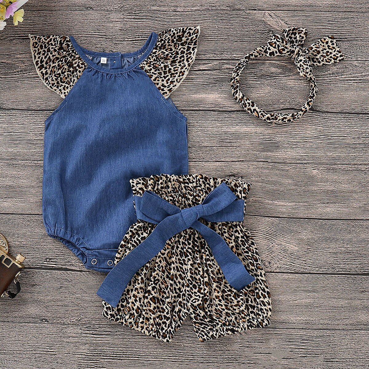 3 stuks 0-24m zomer baby meisjes kleding sets tops romper luipaard broek hoofdband outfits sets kleding
