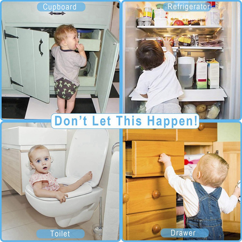 Child Proof Safety Locks, 6 Pack Baby Proof Cabinet Locks with Adjustable Strap Adhesive, Baby Proof Lock