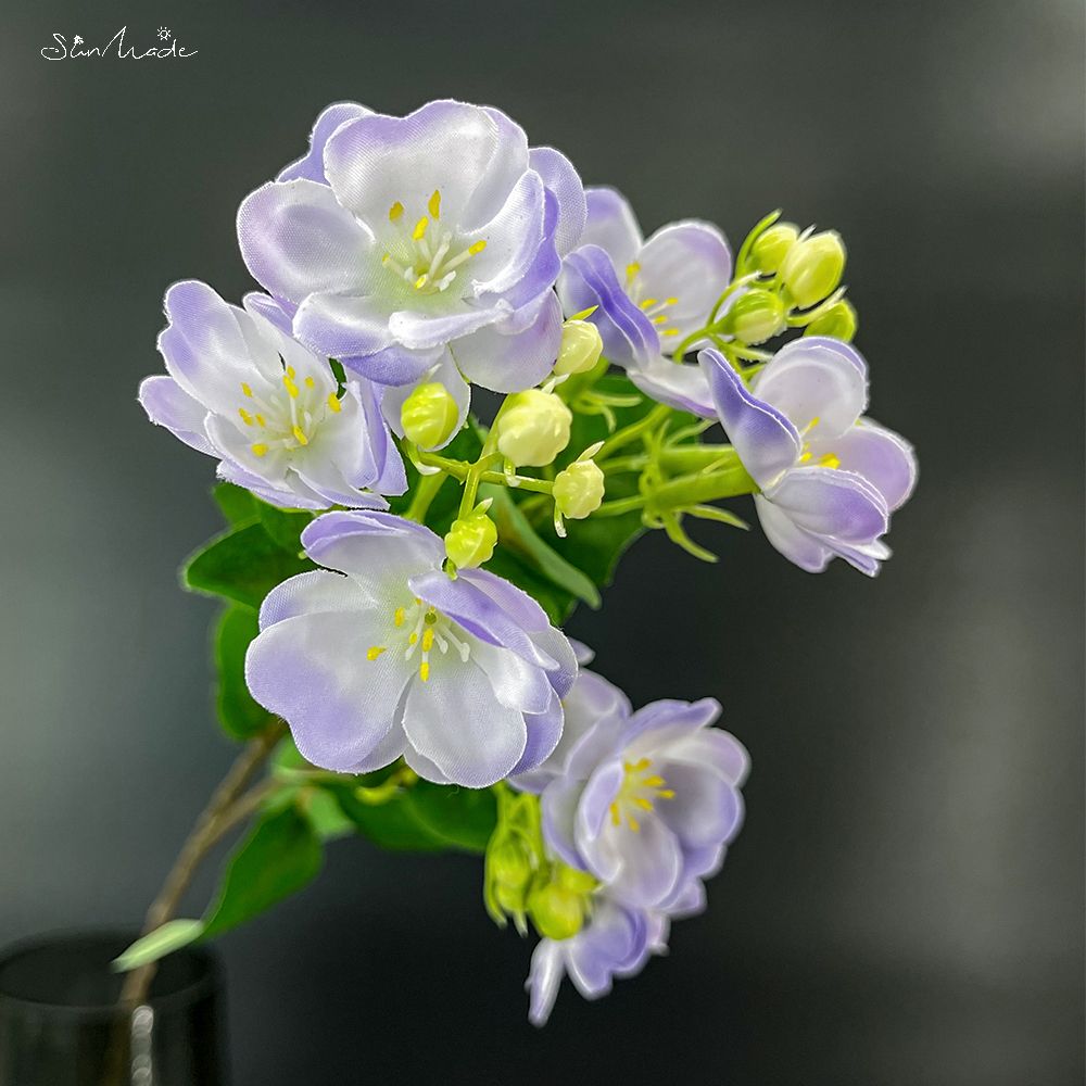SunMade-rama de flor de Jazmín de lujo, 3 tenedores, Flores Artificiales, decoración para el hogar y la boda, decoración de otoño: Light Violet